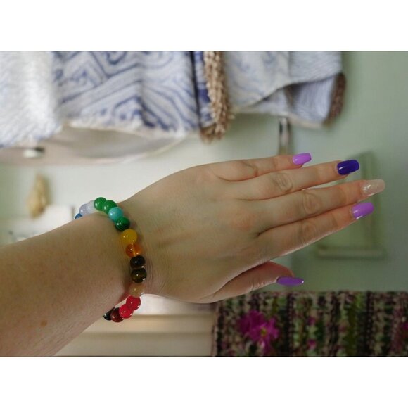 Rainbow Chakra Bracelet Adjustable Gems - New - Witchcore Ethereal - Picture 8 of 11